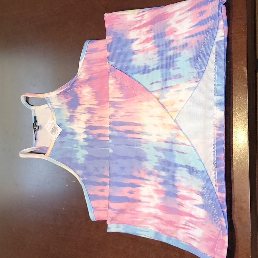 Spring Pastel Tie-Dye Racerback Muscle Maxi Dress With Crosses Front Hem Size 2X